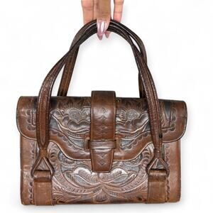 Vintage Tooled Leather Satchel Purse Flores Bags Brown Boho Western Mexico